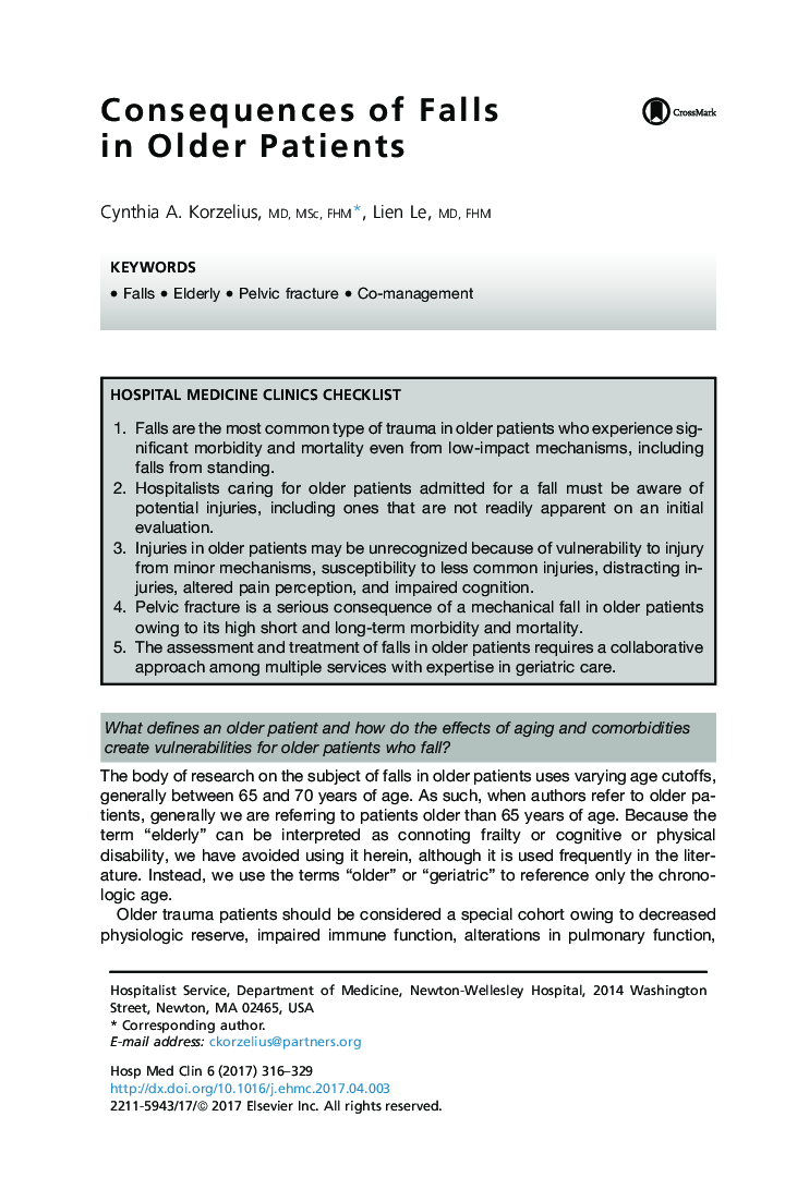 Consequences of Falls in Older Patients