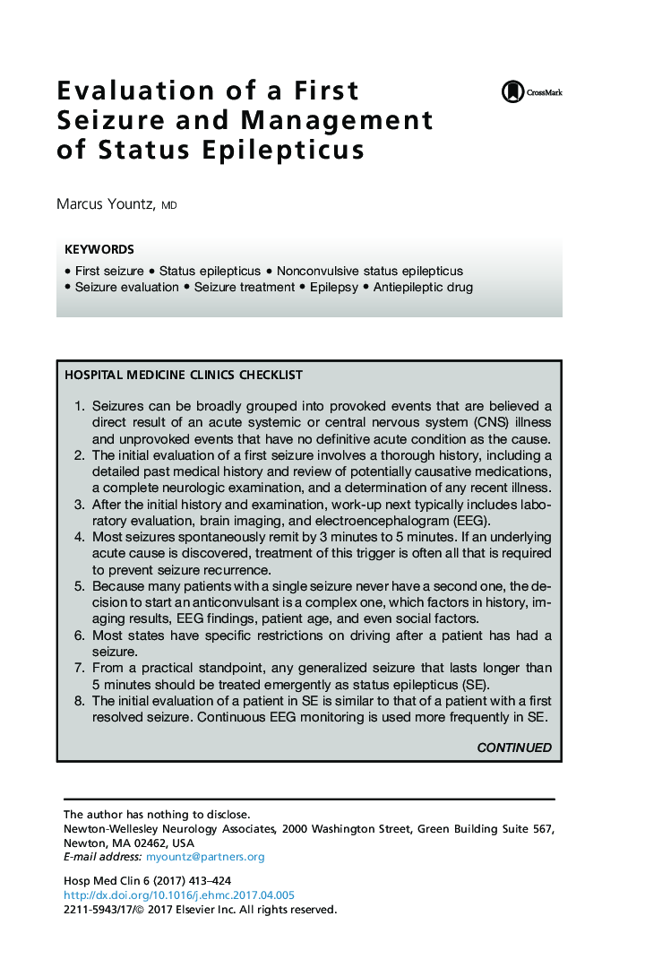 Evaluation of a First Seizure and Management of Status Epilepticus