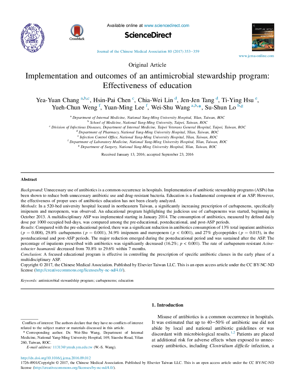 Implementation and outcomes of an antimicrobial stewardship program: Effectiveness of education