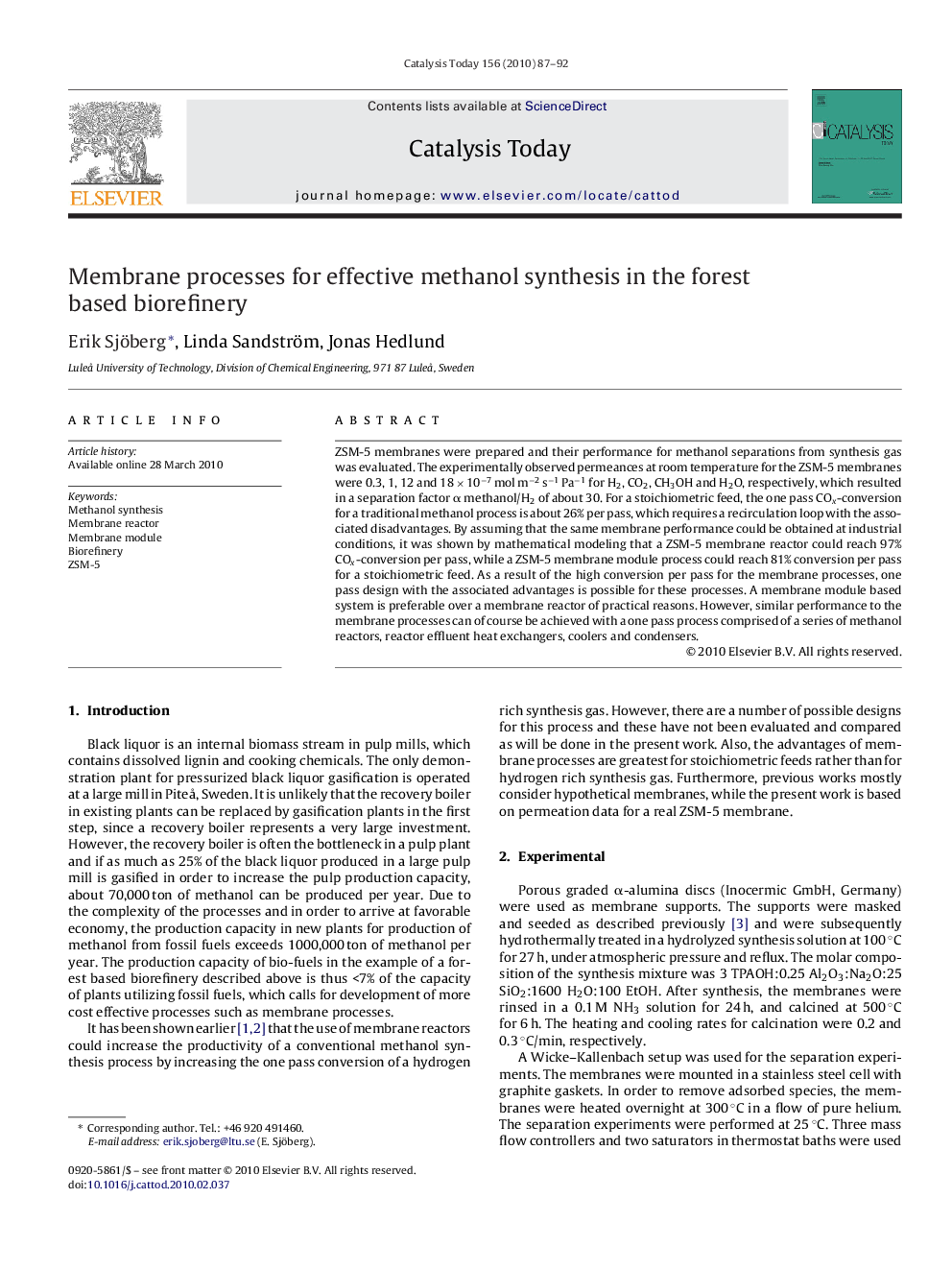 Membrane processes for effective methanol synthesis in the forest based biorefinery