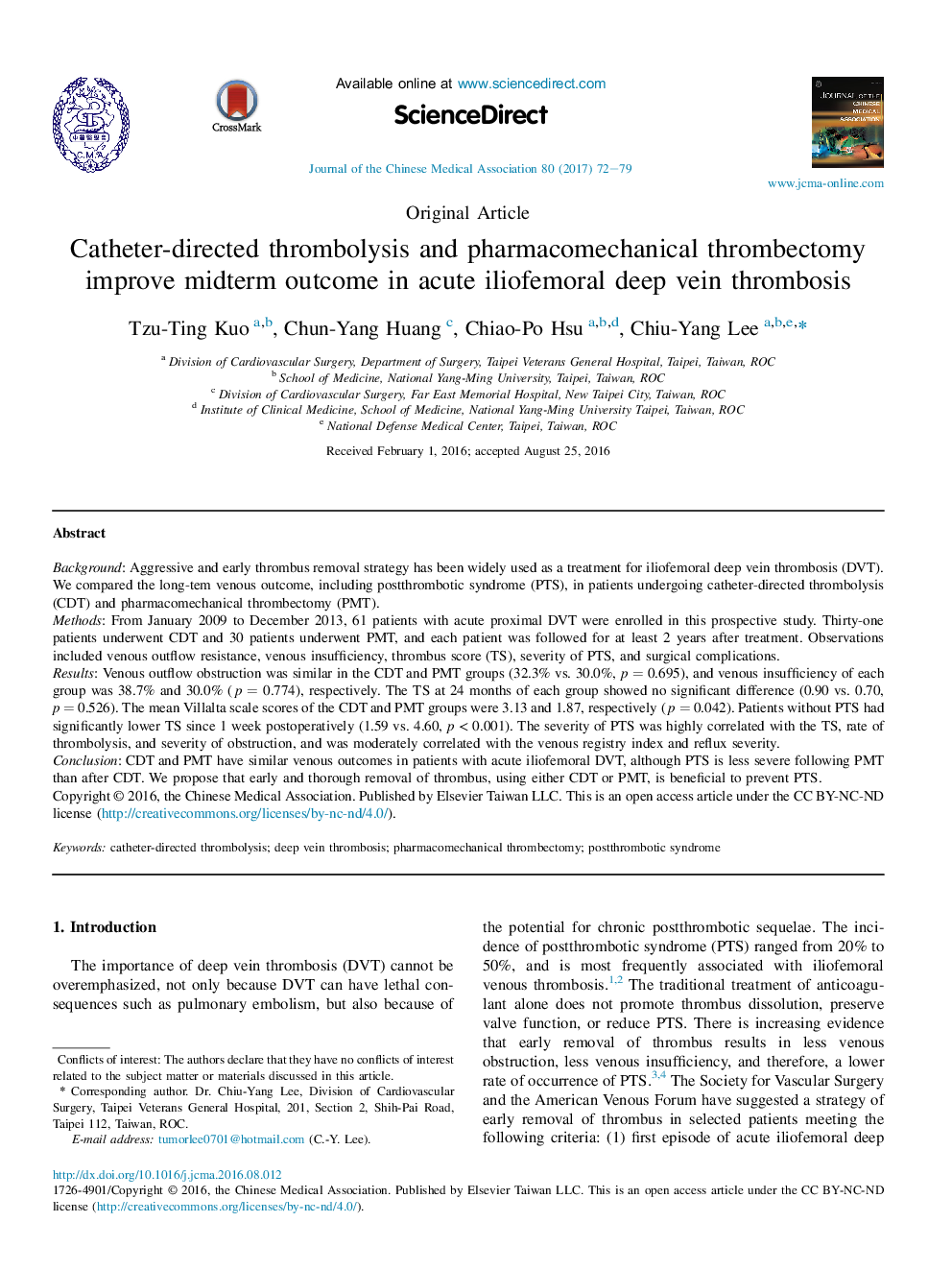 Catheter-directed thrombolysis and pharmacomechanical thrombectomy improve midterm outcome in acute iliofemoral deep vein thrombosis