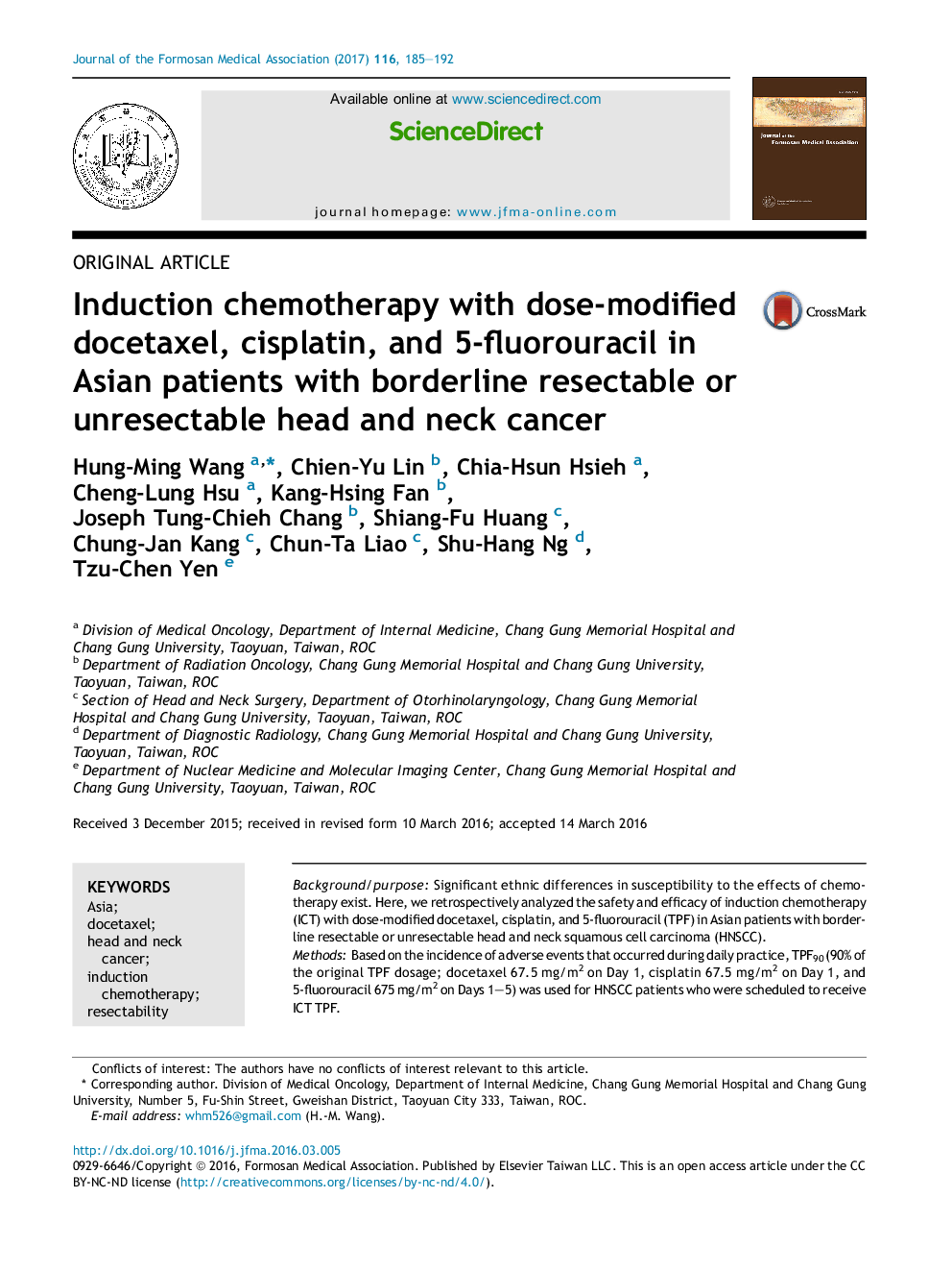 Induction chemotherapy with dose-modified docetaxel, cisplatin, and 5-fluorouracil in Asian patients with borderline resectable or unresectable head and neck cancer