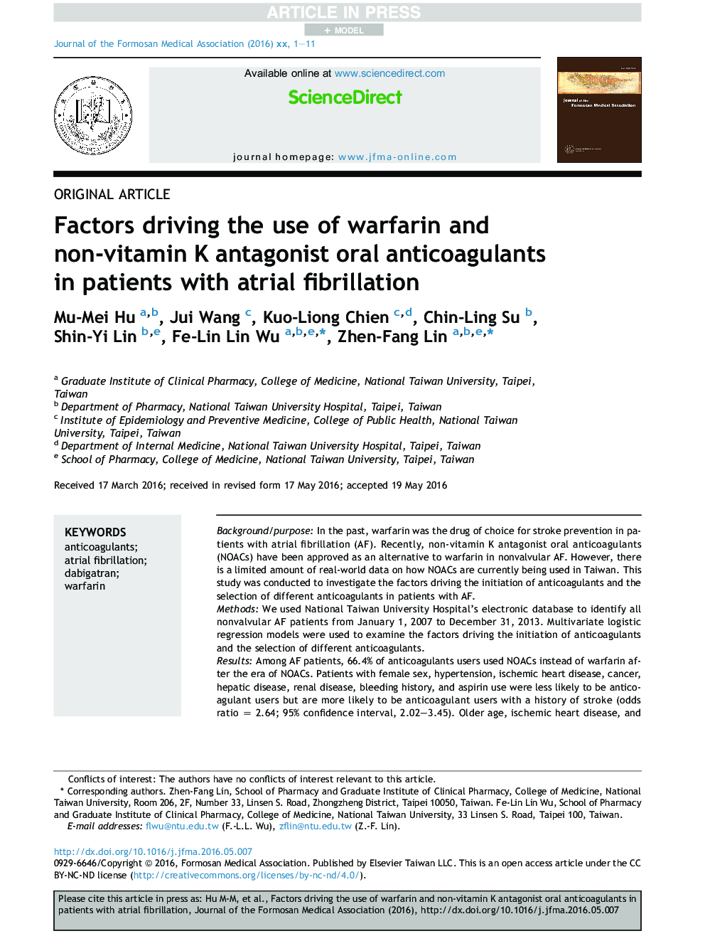 Factors driving the use of warfarin and non-vitamin K antagonist oral anticoagulants in patients with atrial fibrillation