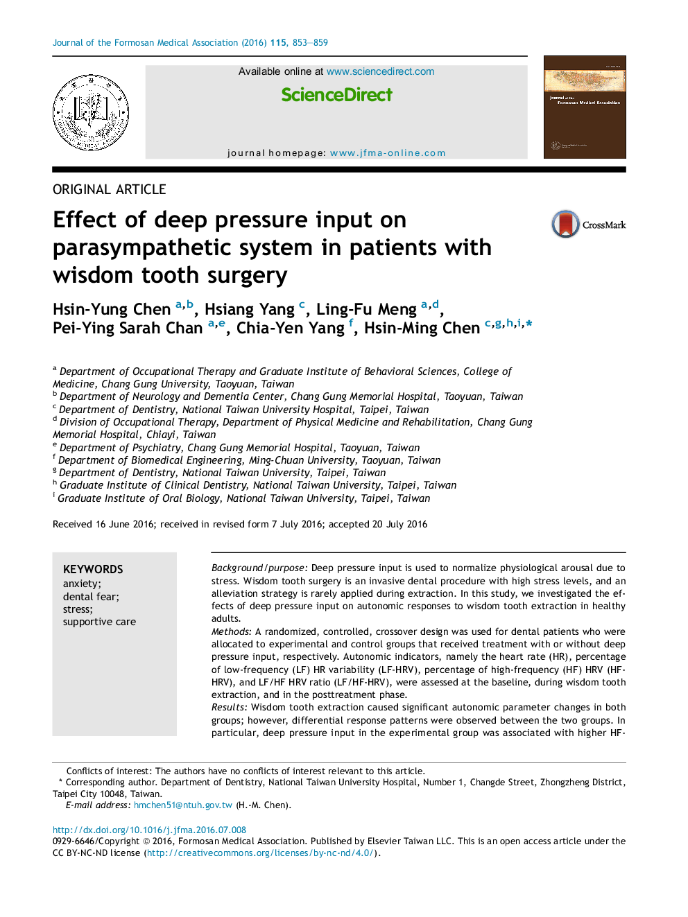 Effect of deep pressure input on parasympathetic system in patients with wisdom tooth surgery