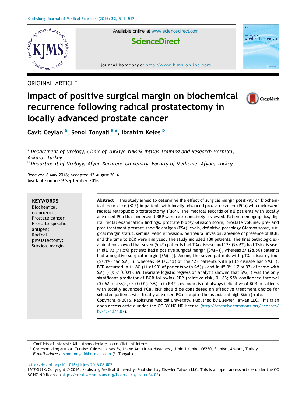 Impact of positive surgical margin on biochemical recurrence following radical prostatectomy in locally advanced prostate cancer