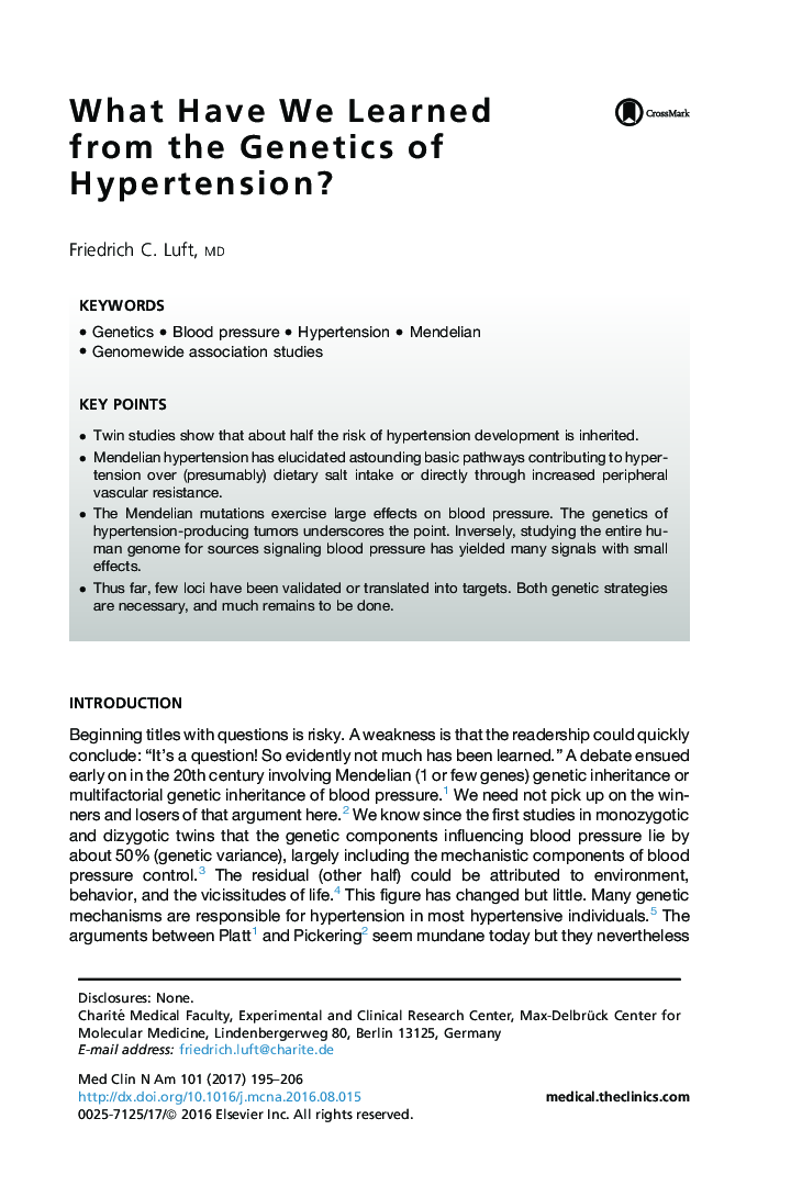 What Have We Learned from the Genetics of Hypertension?