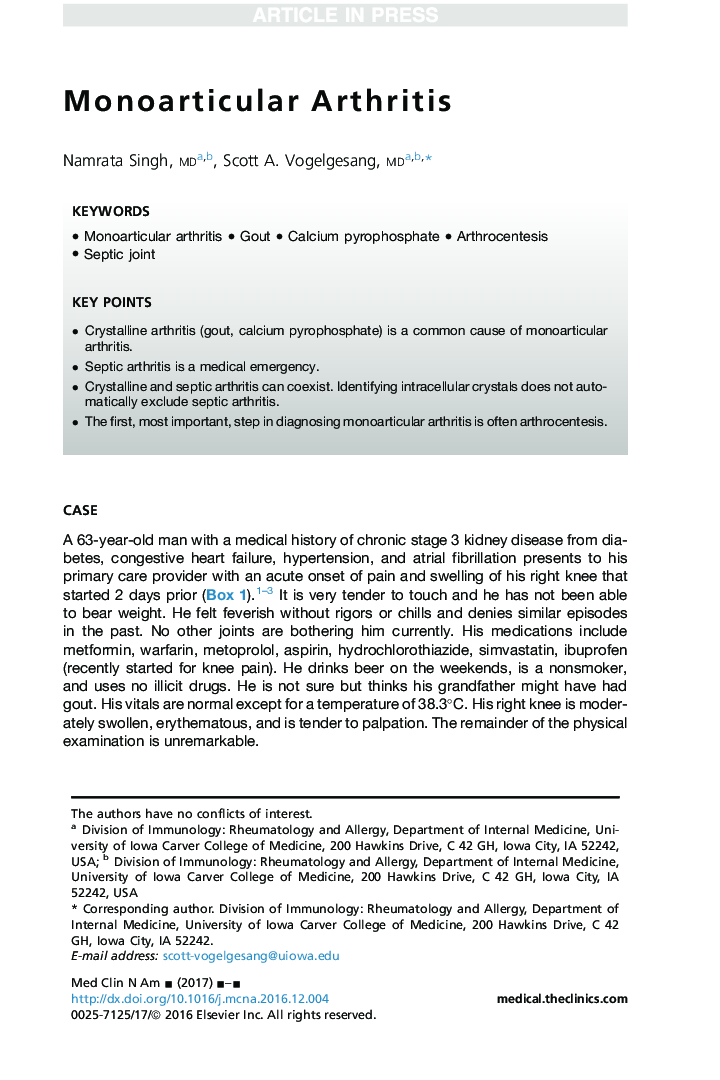 Monoarticular Arthritis