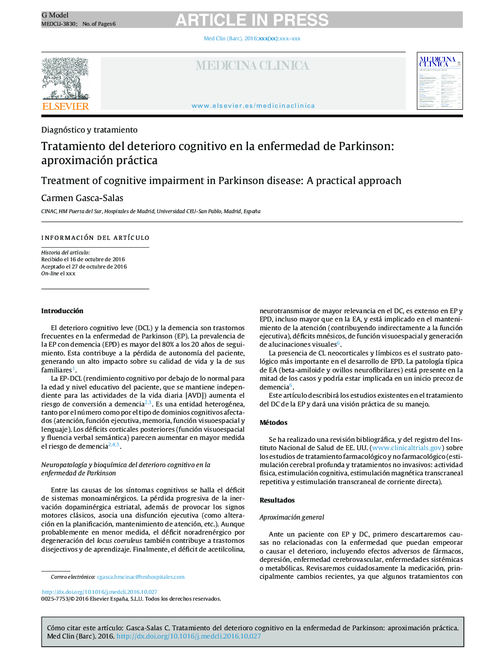 Tratamiento del deterioro cognitivo en la enfermedad de Parkinson