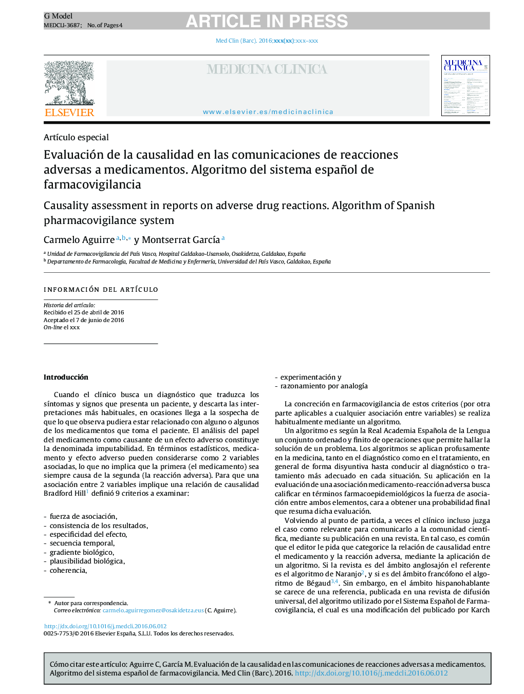 Evaluación de la causalidad en las comunicaciones de reacciones adversas a medicamentos. Algoritmo del Sistema Español de Farmacovigilancia