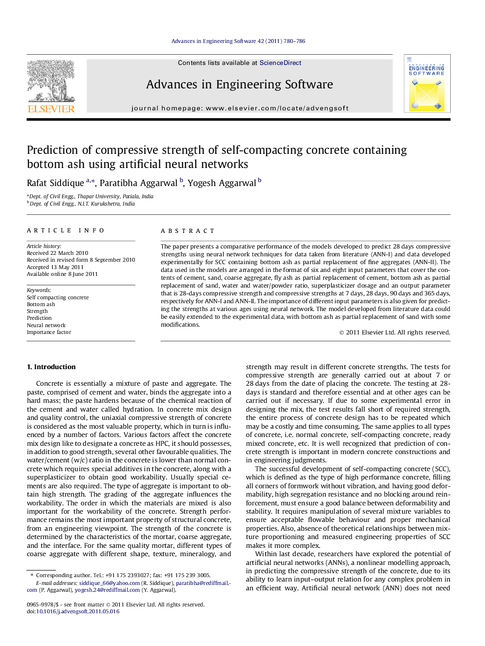 Prediction of compressive strength of self-compacting concrete containing bottom ash using artificial neural networks