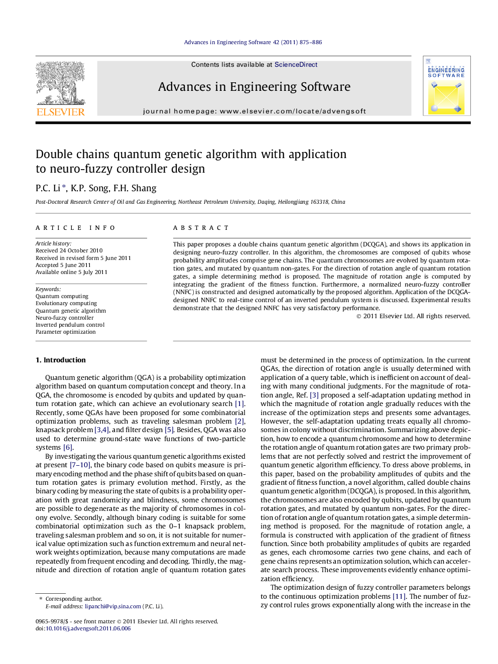 Double chains quantum genetic algorithm with application to neuro-fuzzy controller design