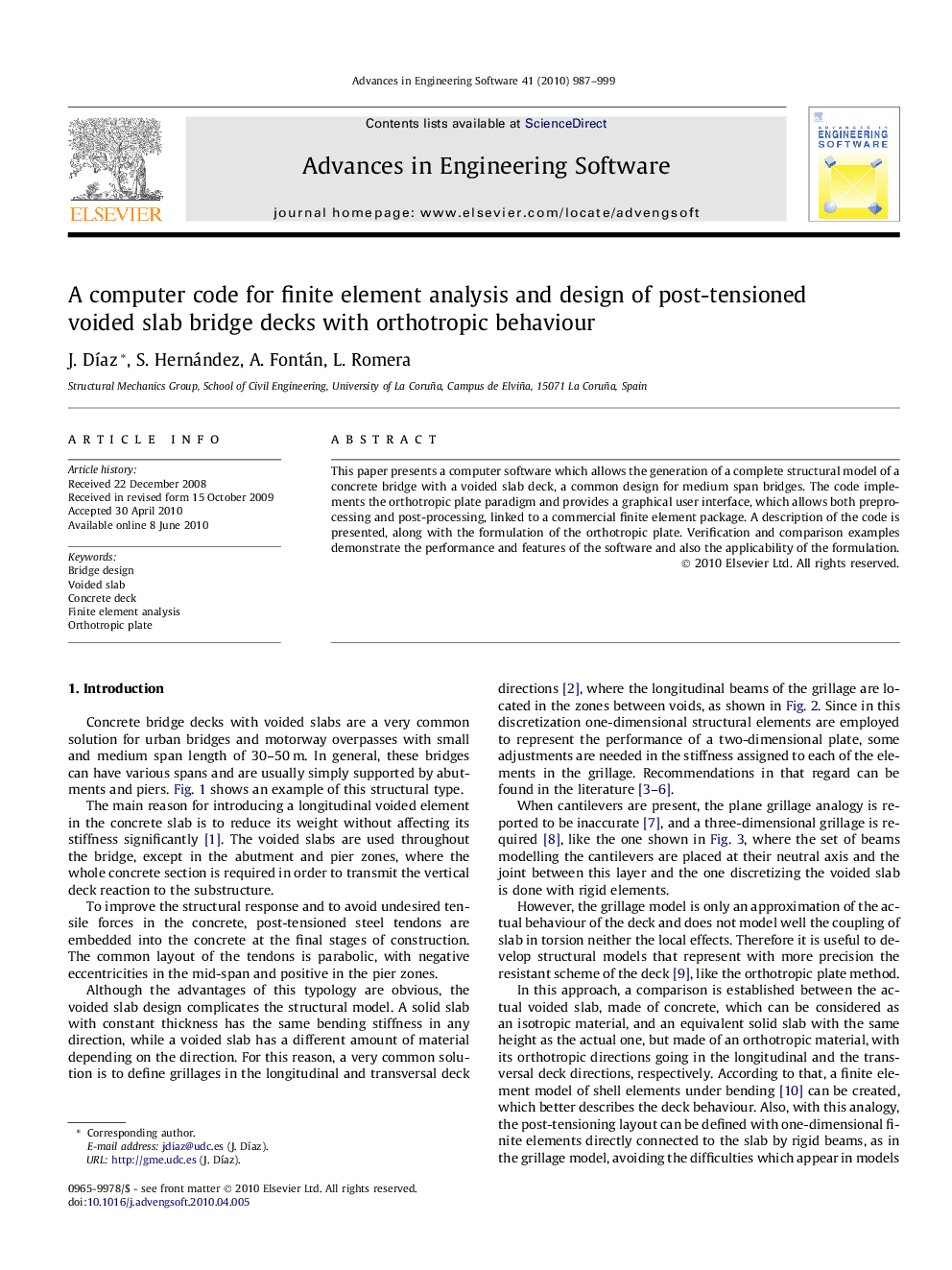 A computer code for finite element analysis and design of post-tensioned voided slab bridge decks with orthotropic behaviour