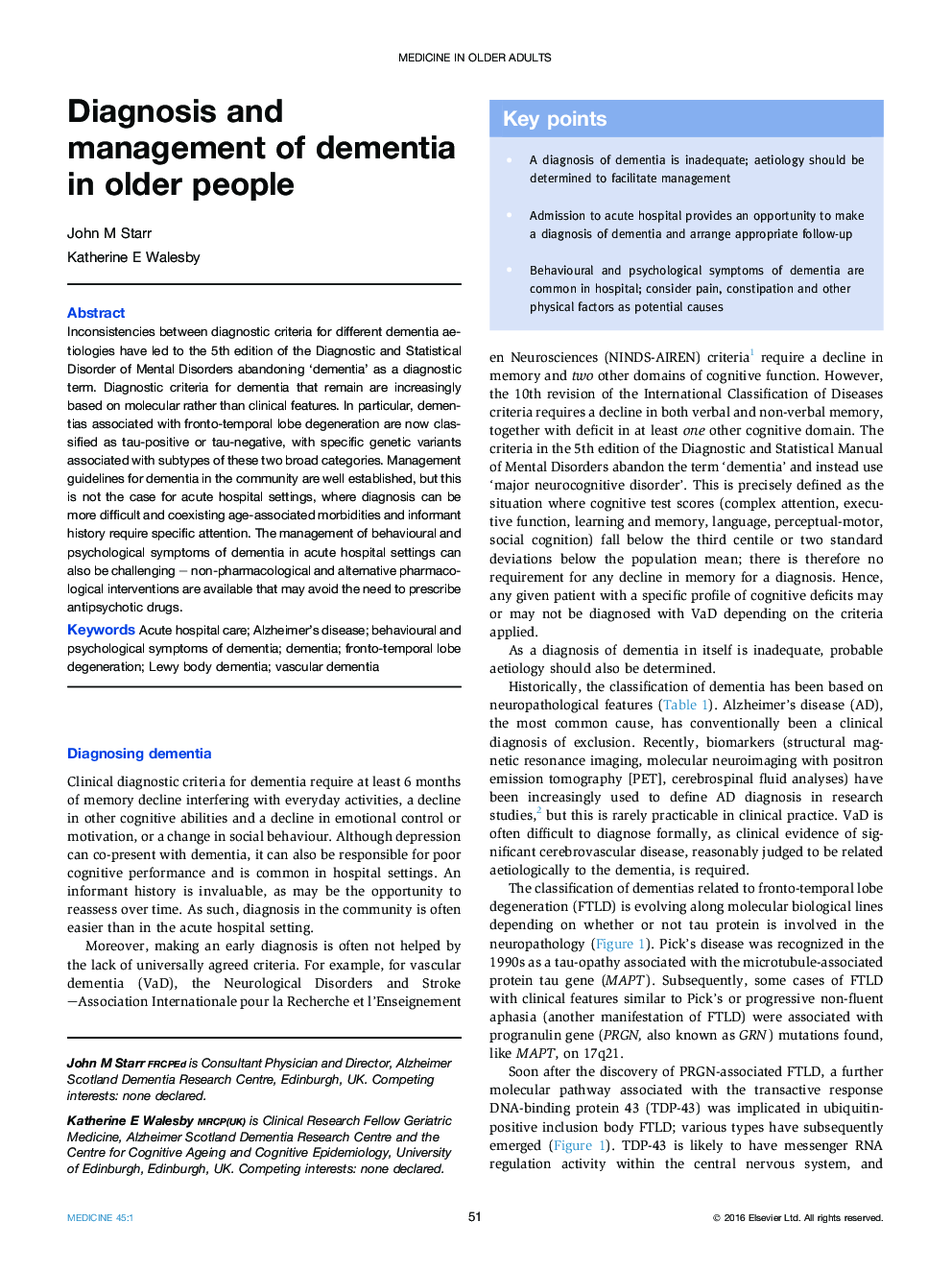 Diagnosis and management of dementia in older people