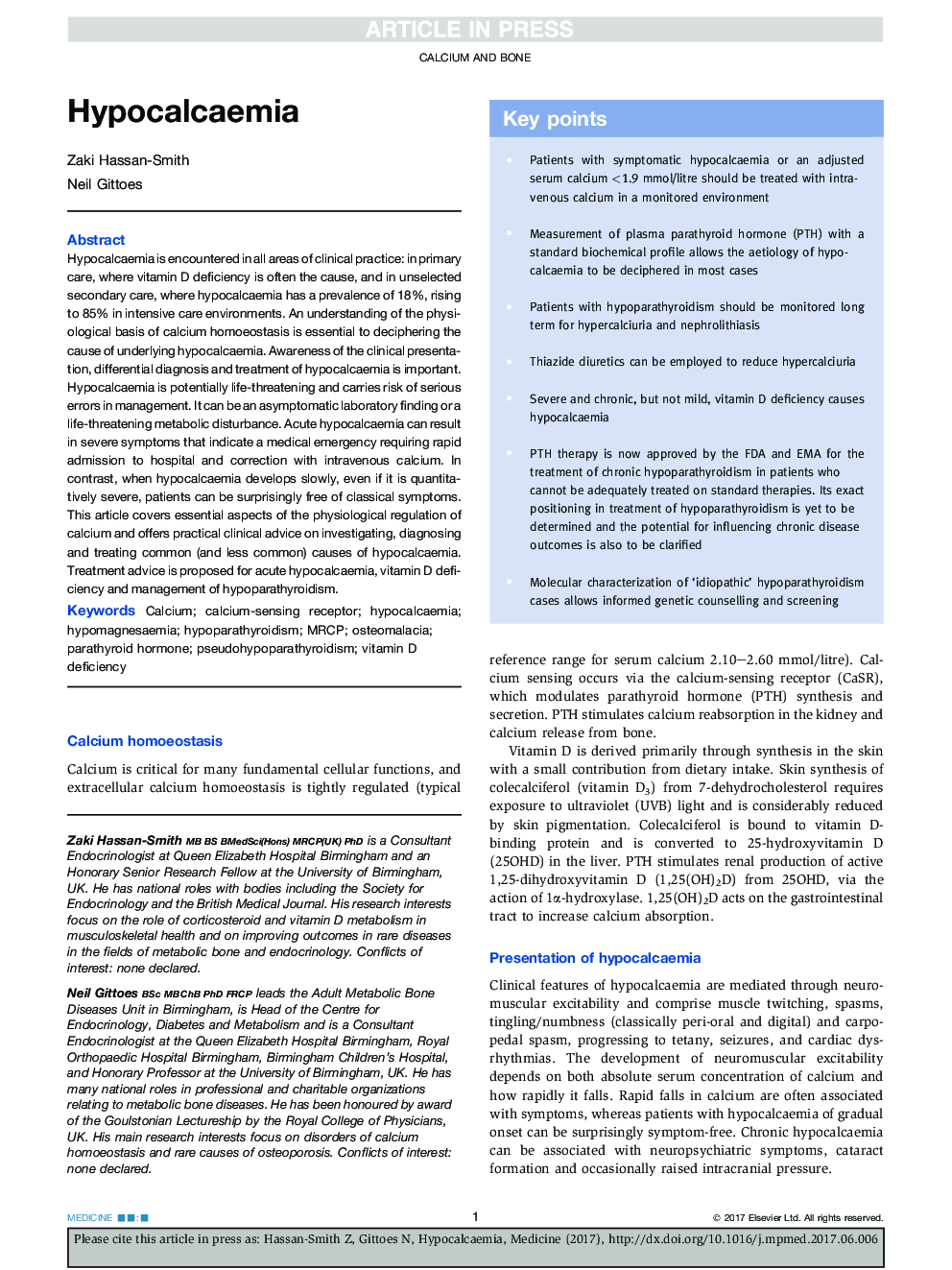 Hypocalcaemia