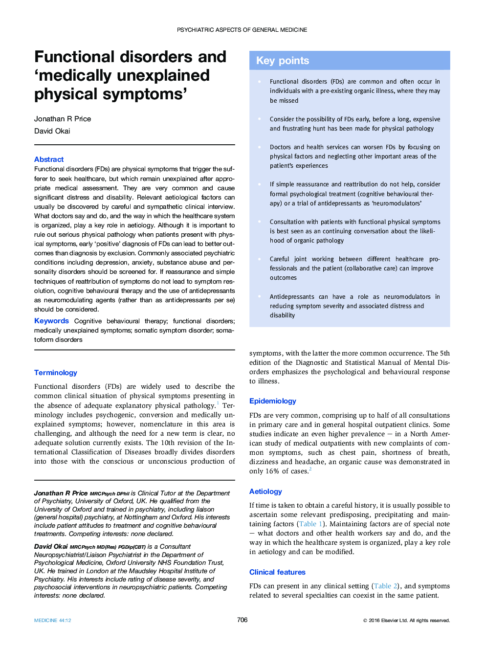 Functional disorders and 'medically unexplained physical symptoms'