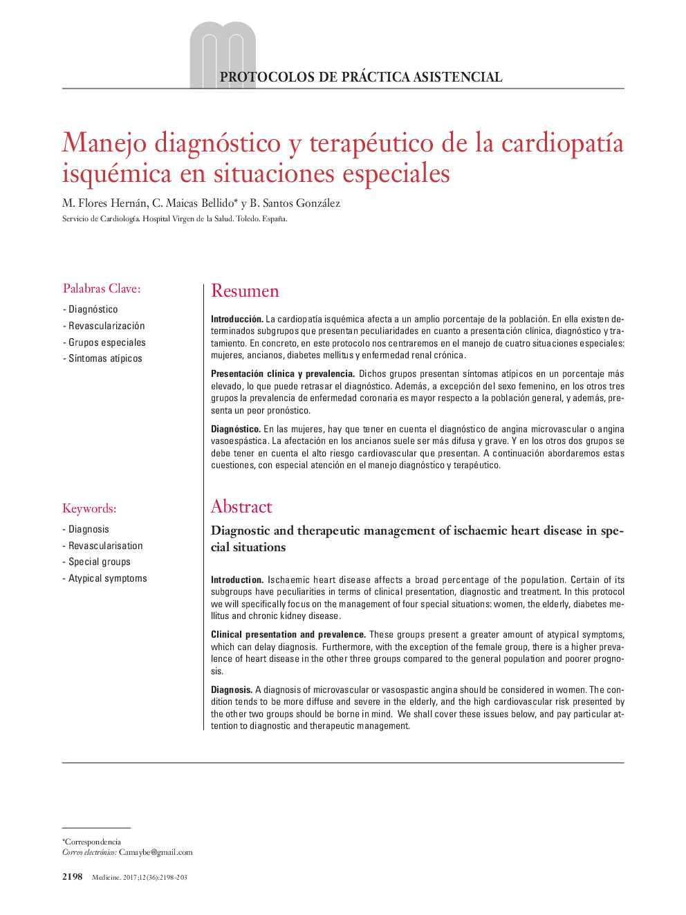 Manejo diagnóstico y terapéutico de la cardiopatÃ­a isquémica en situaciones especiales