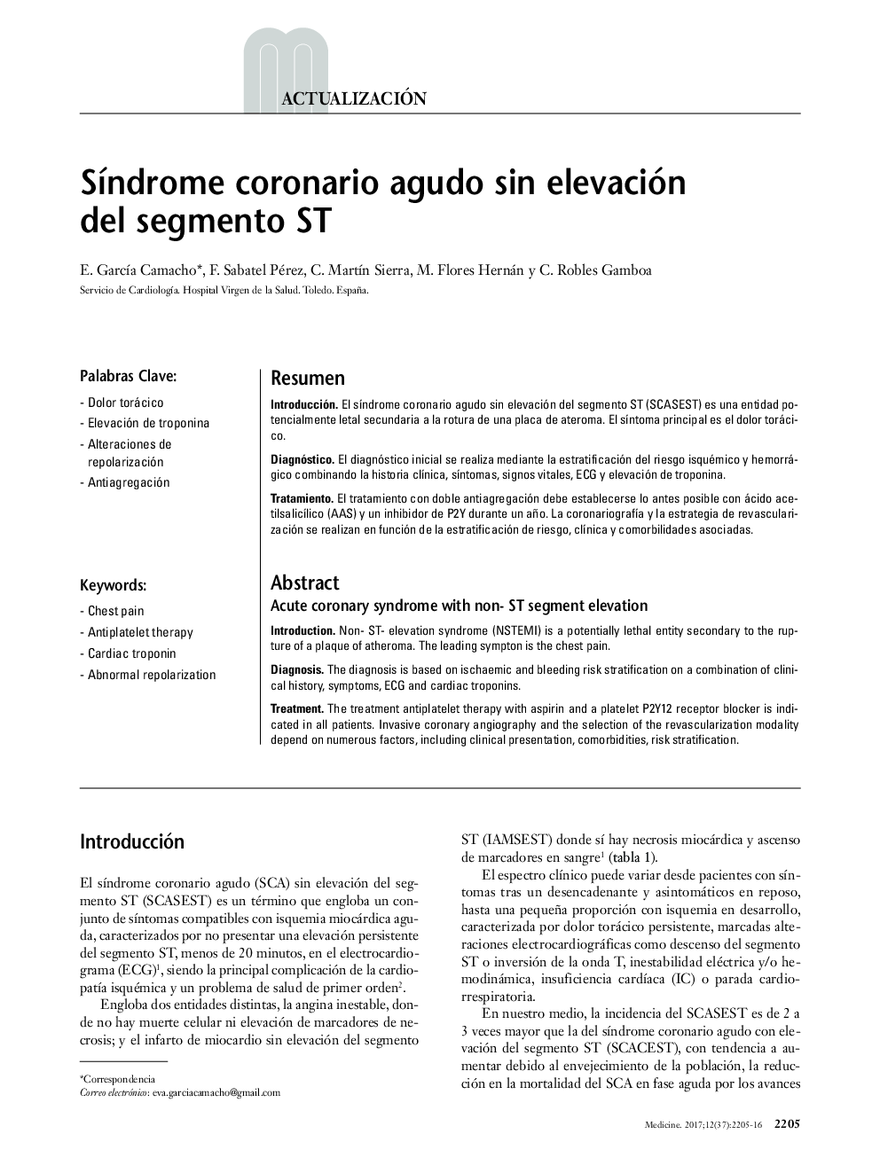 SÃ­ndrome coronario agudo sin elevación del segmento ST