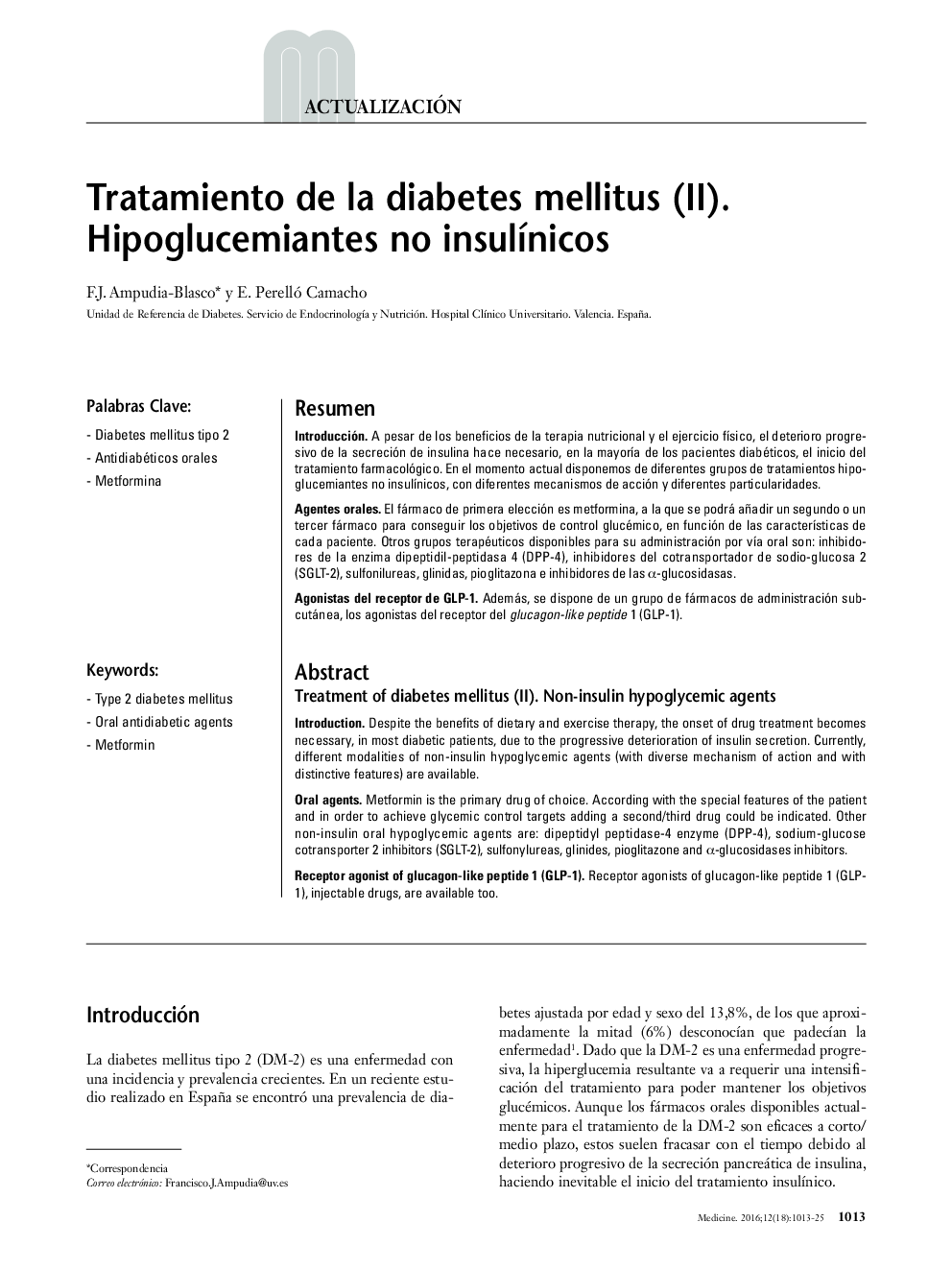 Tratamiento de la diabetes mellitus (II). Hipoglucemiantes no insulÃ­nicos