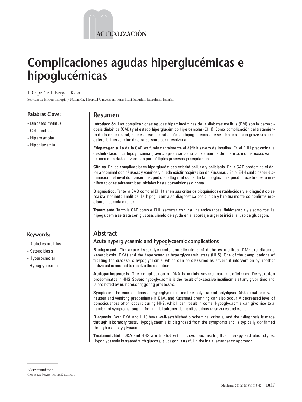 Complicaciones agudas hiperglucémicas e hipoglucémicas