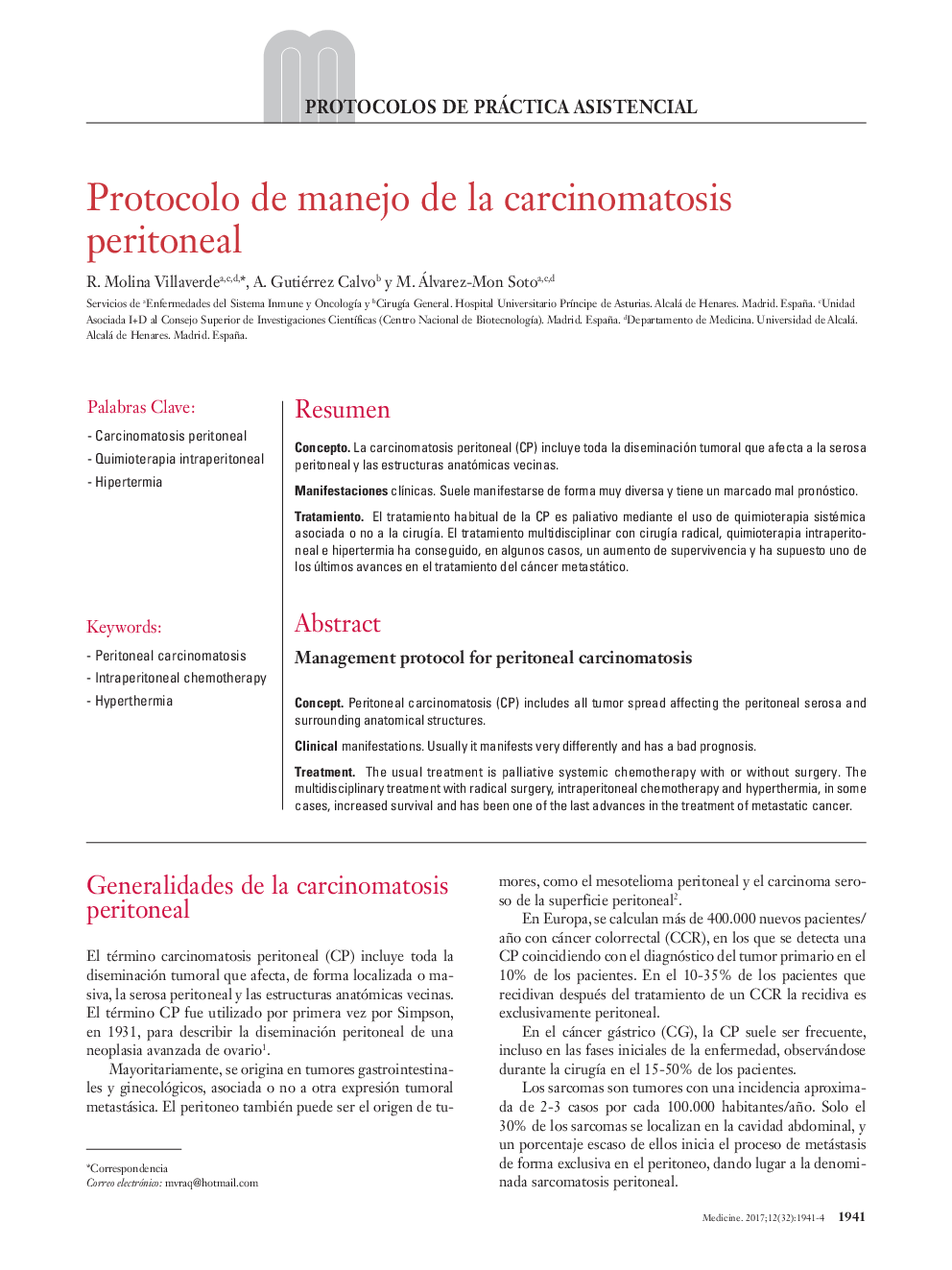 Protocolo de manejo de la carcinomatosis peritoneal