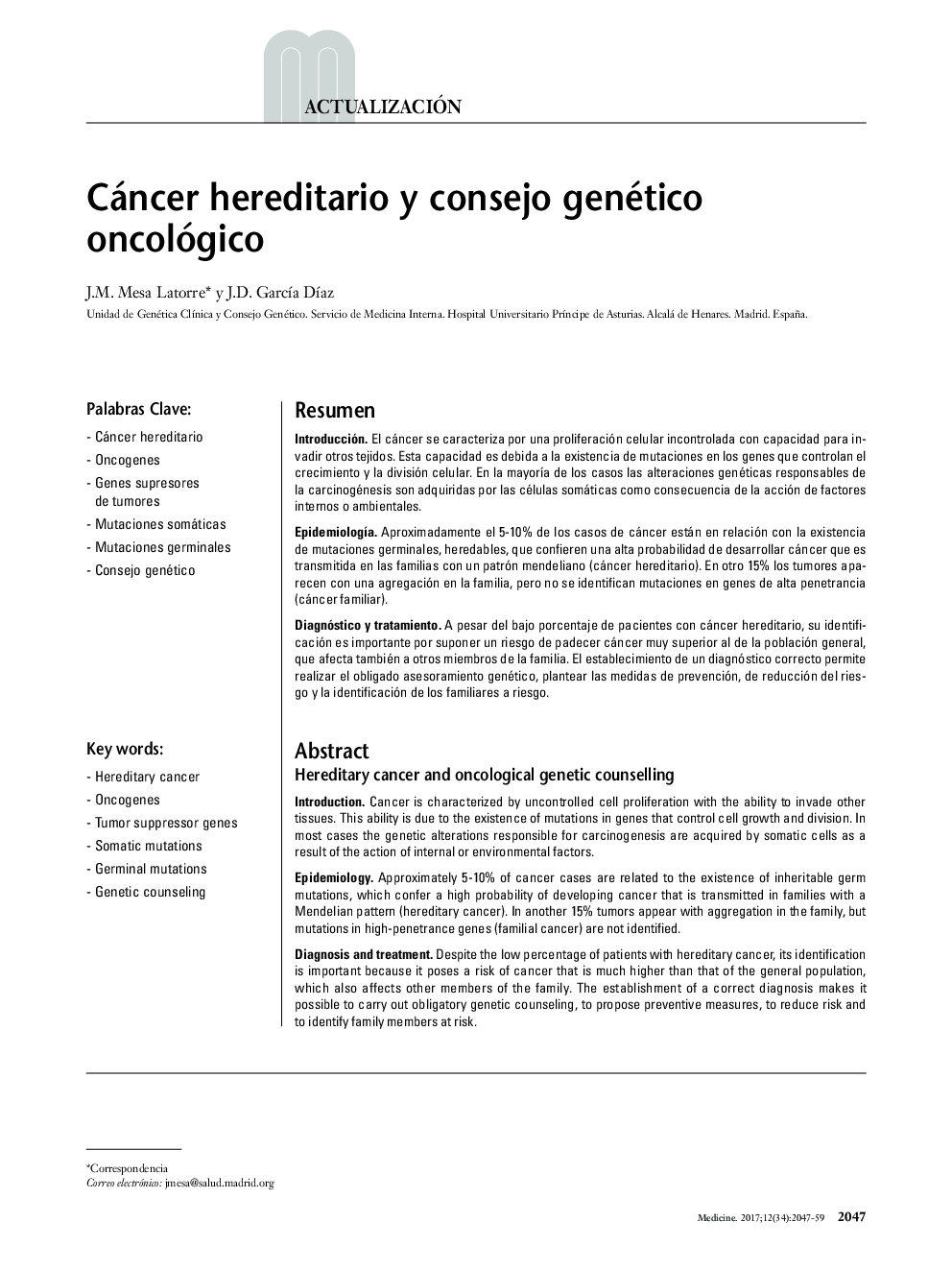 Cáncer hereditario y consejo genético oncológico