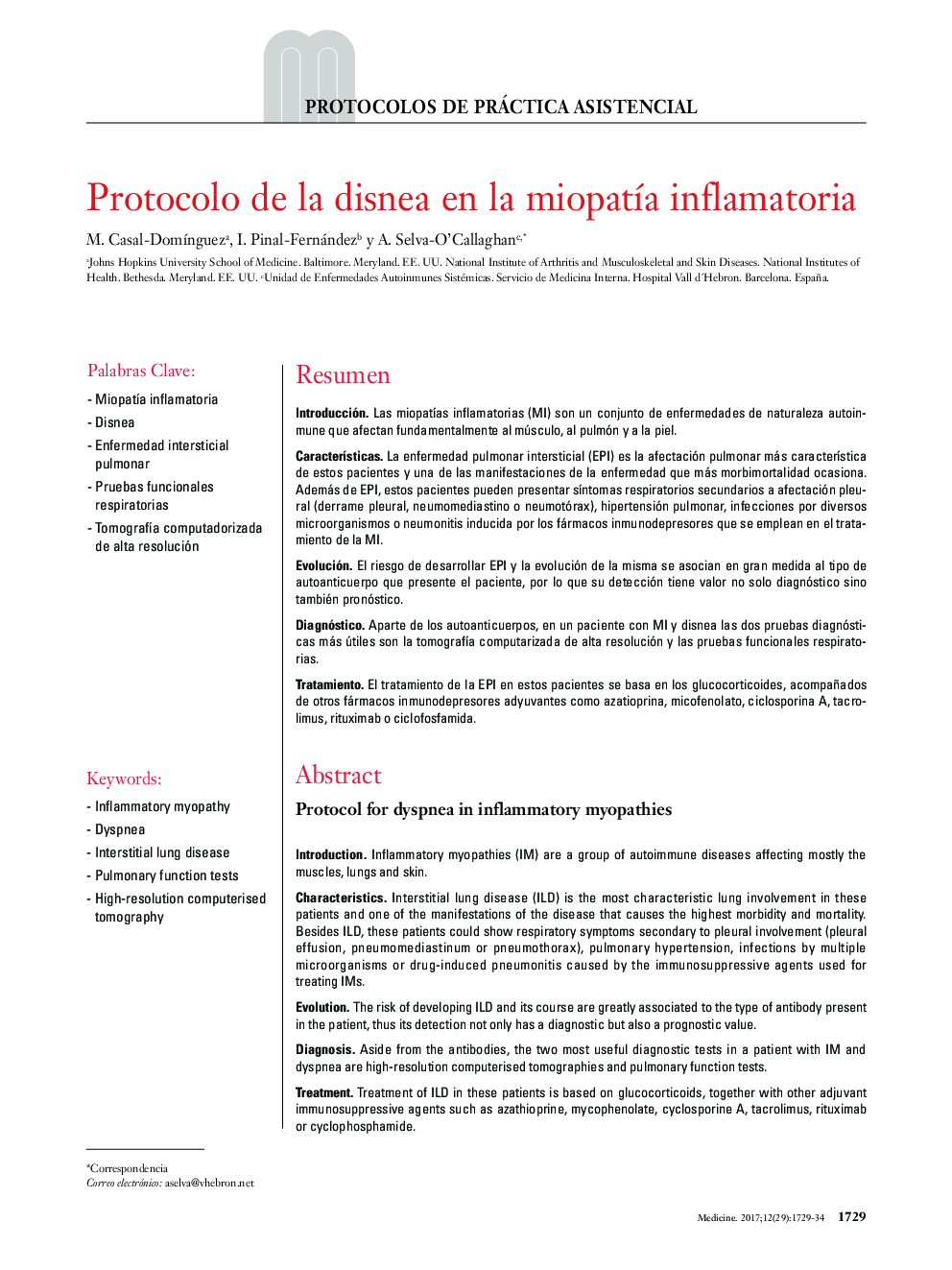 Protocolo de la disnea en la miopatÃ­a inflamatoria