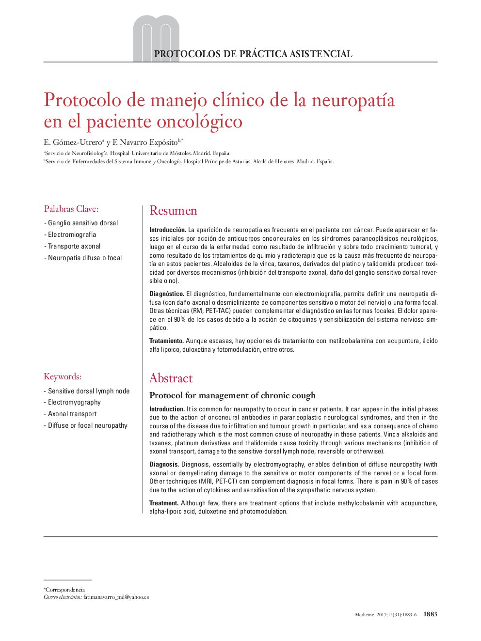 Protocolo de manejo clÃ­nico de la neuropatÃ­a en el paciente oncológico