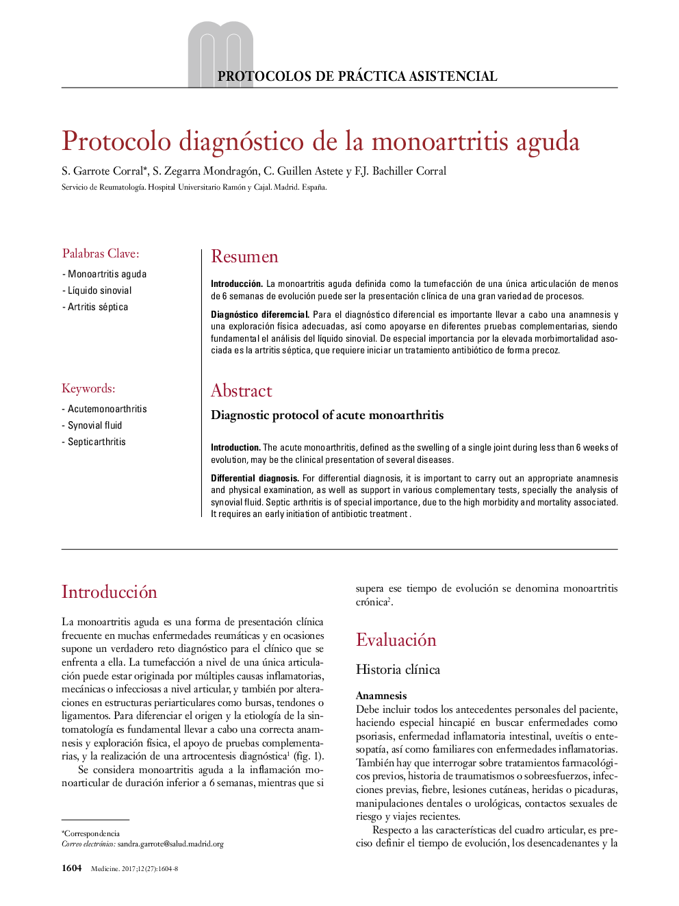 Protocolo diagnóstico de la monoartritis aguda