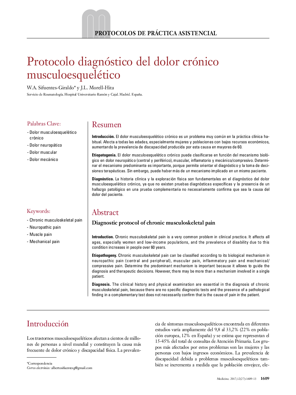 Protocolo diagnóstico del dolor crónico musculoesquelético