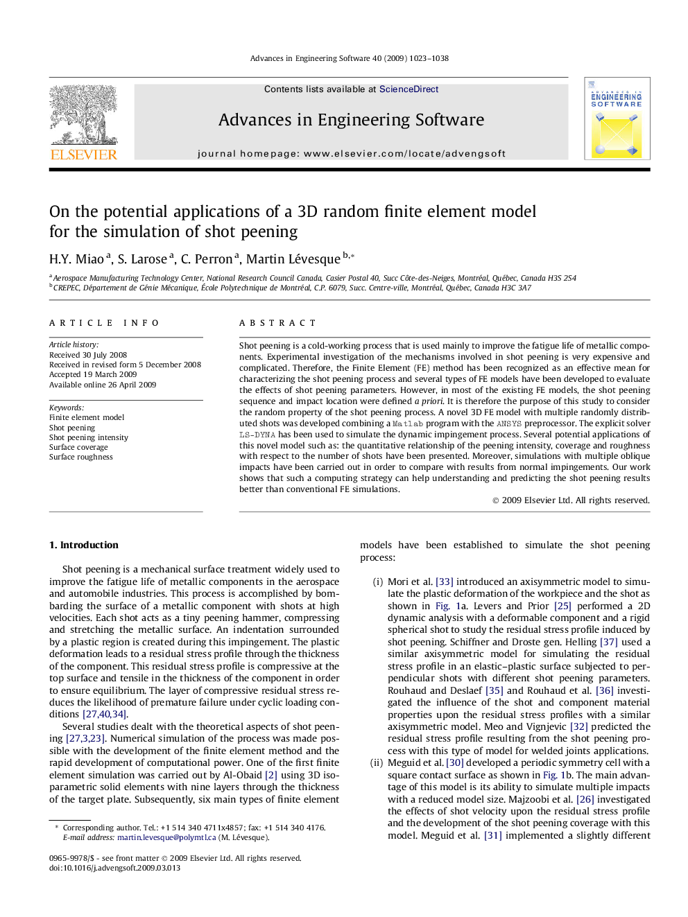 On the potential applications of a 3D random finite element model for the simulation of shot peening