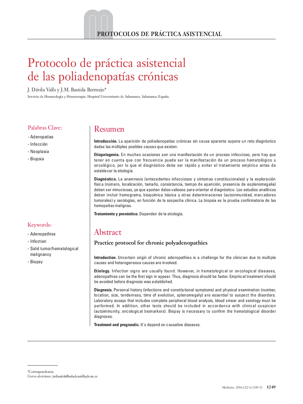 Protocolo de práctica asistencial de las poliadenopatÃ­as crónicas