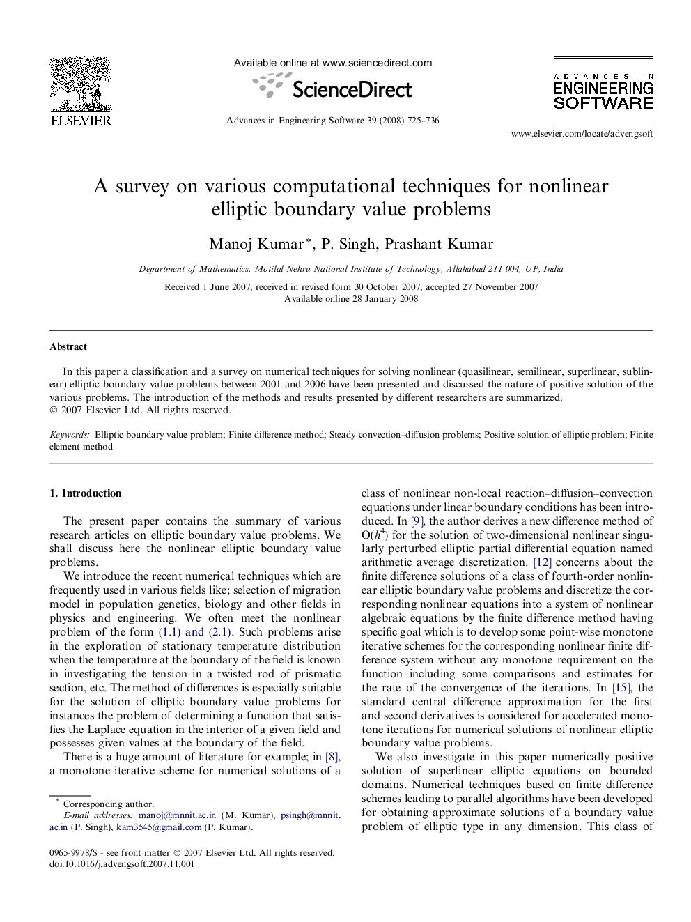 A survey on various computational techniques for nonlinear elliptic boundary value problems