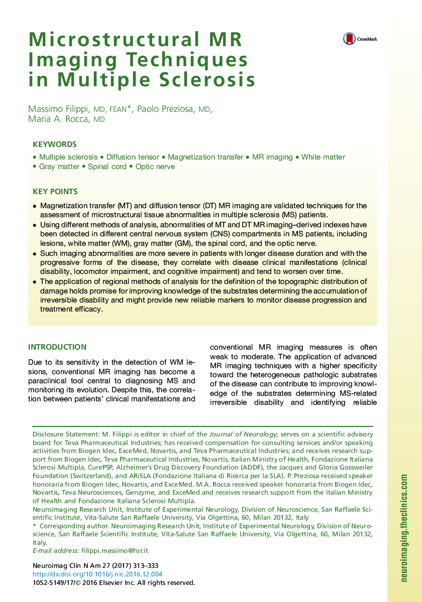 Microstructural MR Imaging Techniques inÂ Multiple Sclerosis