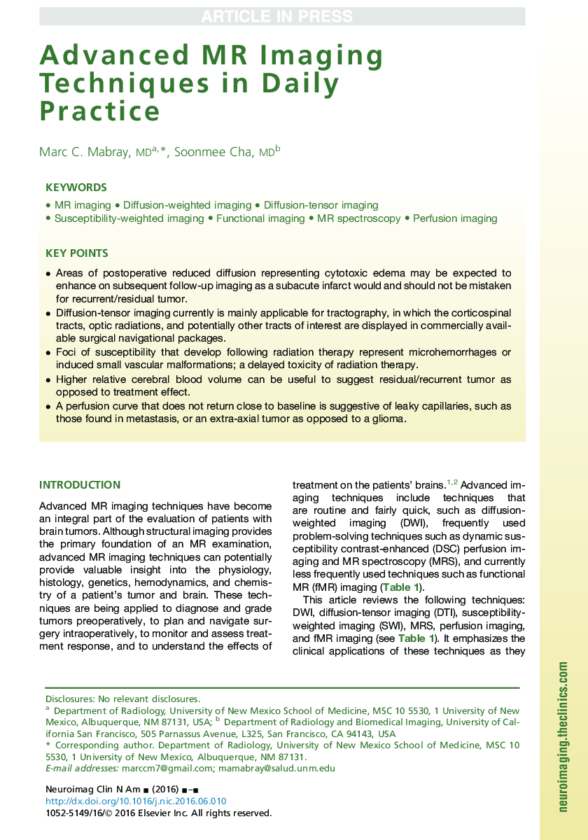 Advanced MR Imaging Techniques in Daily Practice