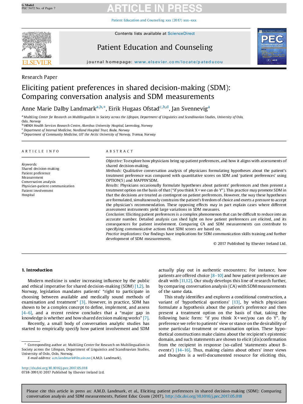 Eliciting patient preferences in shared decision-making (SDM): Comparing conversation analysis and SDM measurements