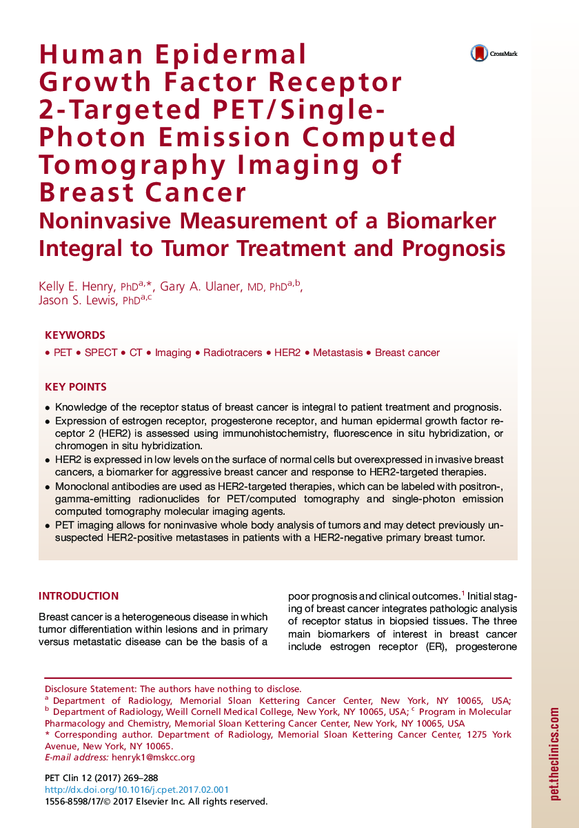 Human Epidermal Growth Factor Receptor 2-Targeted PET/Single- Photon Emission Computed Tomography Imaging of Breast Cancer