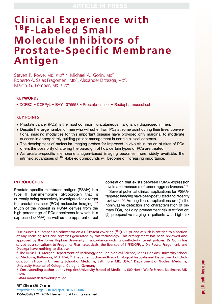 Clinical Experience with 18F-Labeled Small Molecule Inhibitors of Prostate-Specific Membrane Antigen