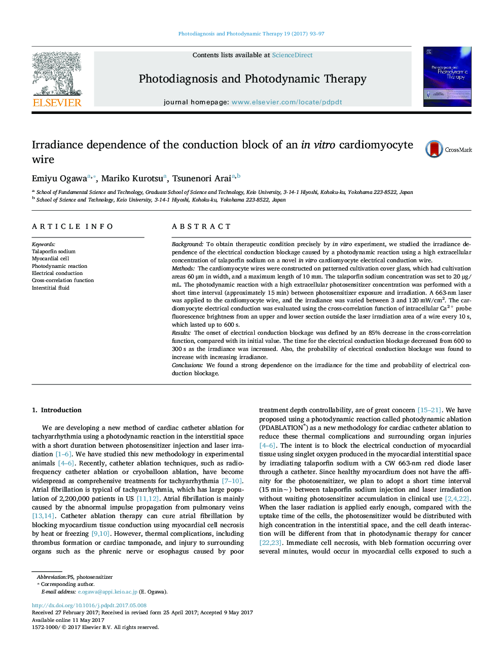 Irradiance dependence of the conduction block of an in vitro cardiomyocyte wire