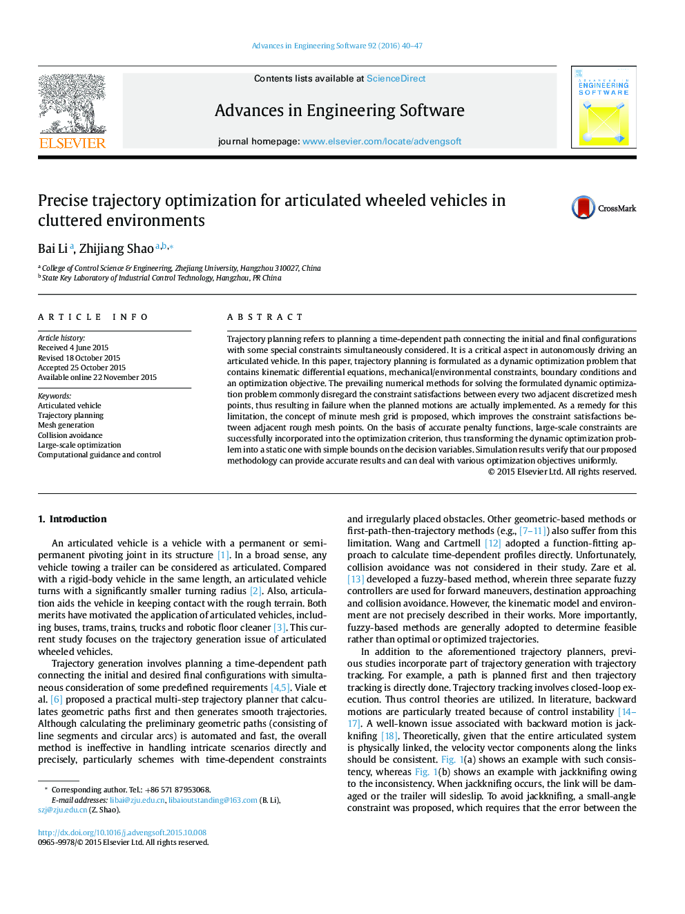 Precise trajectory optimization for articulated wheeled vehicles in cluttered environments
