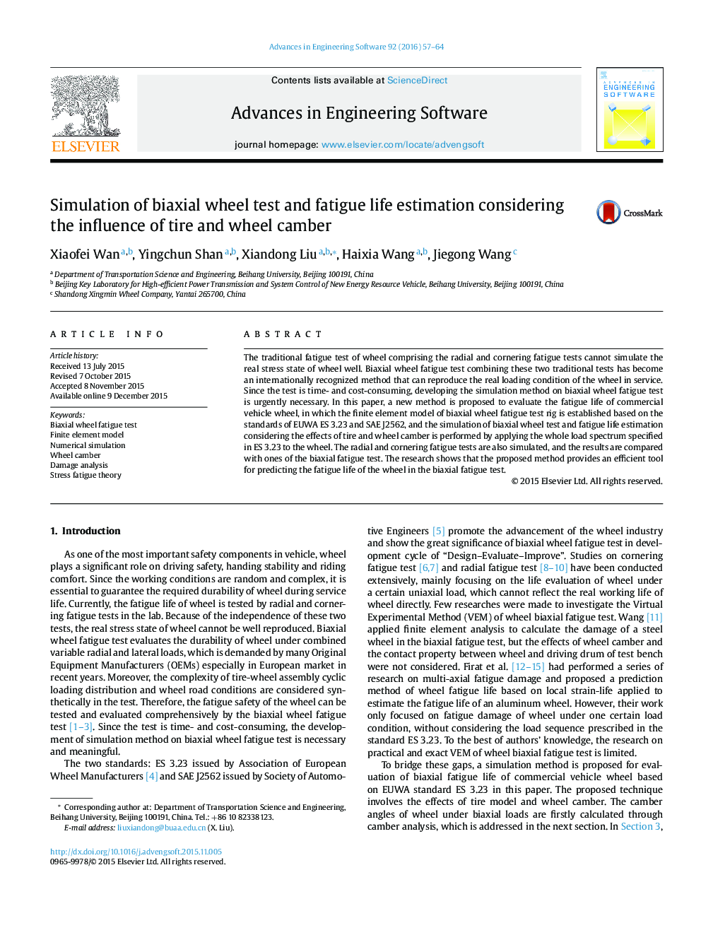 Simulation of biaxial wheel test and fatigue life estimation considering the influence of tire and wheel camber