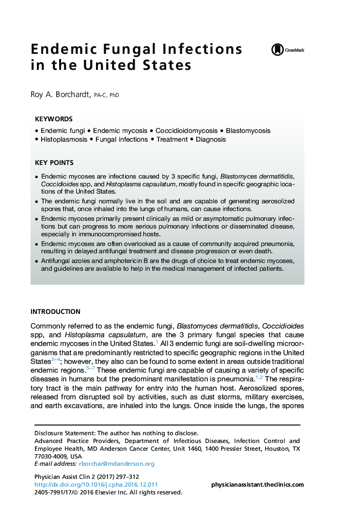 Endemic Fungal Infections in the United States