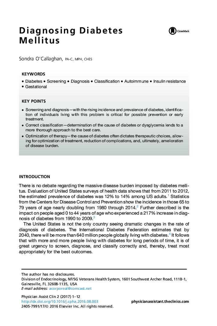 Diagnosing Diabetes Mellitus