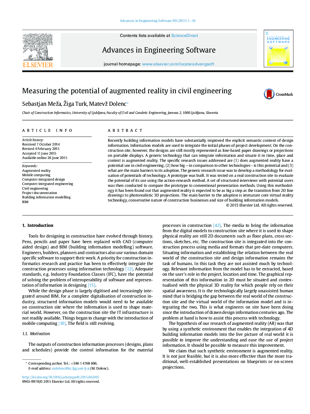 Measuring the potential of augmented reality in civil engineering