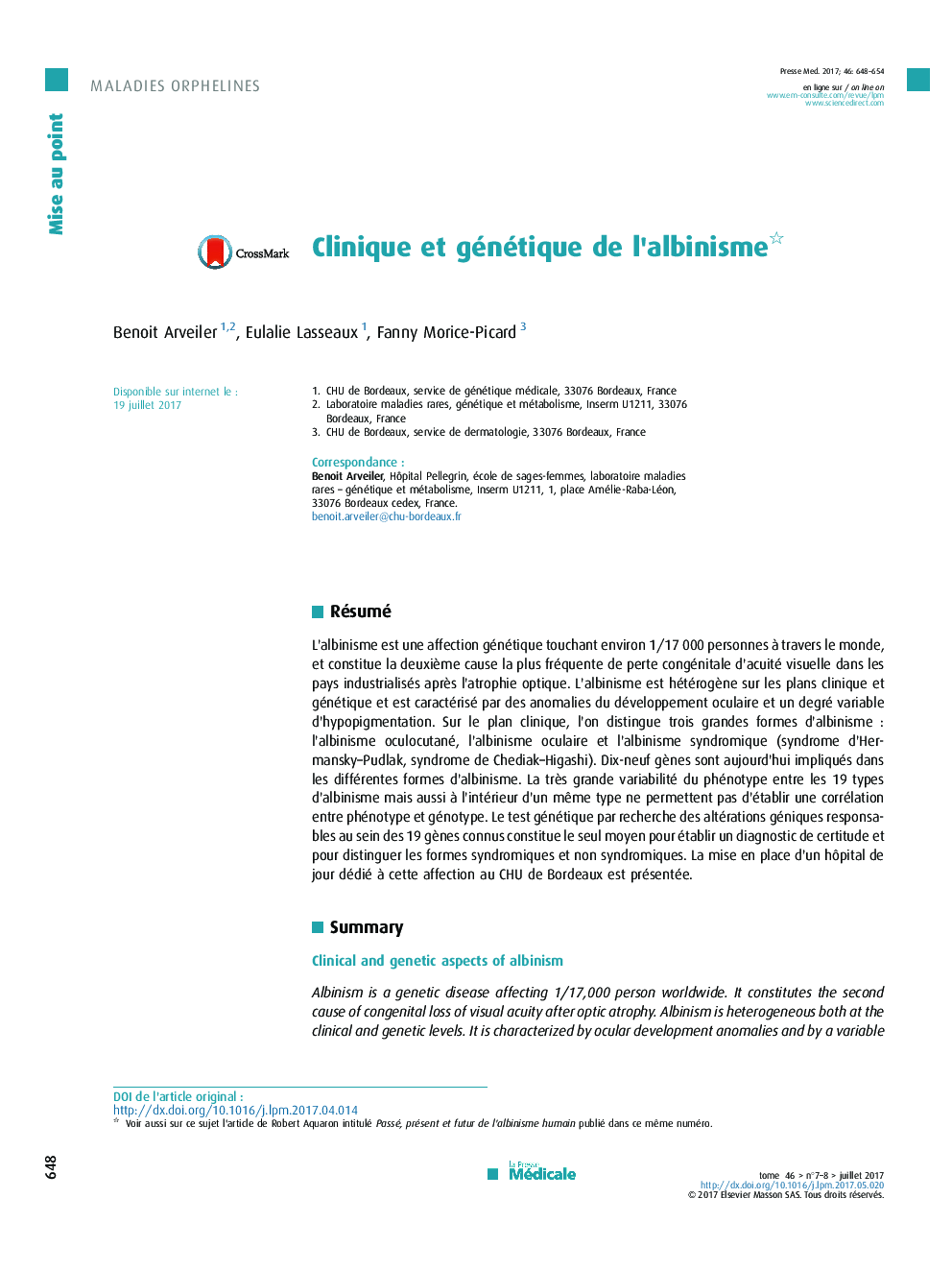 Clinique et génétique de l'albinisme