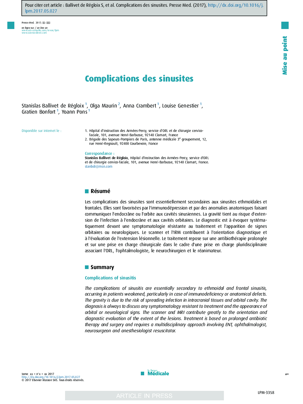 Complications des sinusites