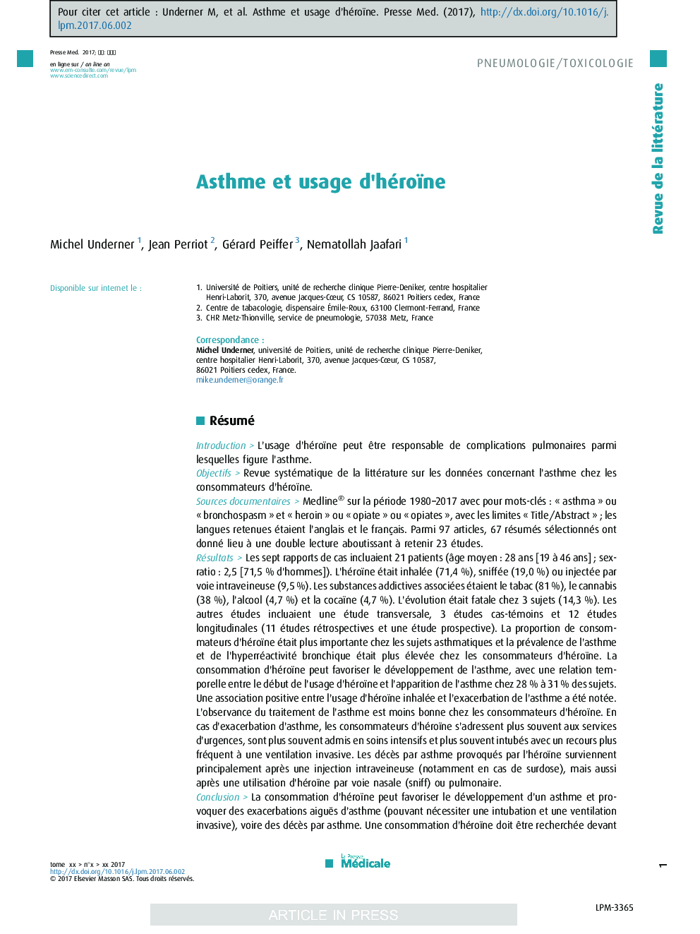 Asthme et usage d'héroïne