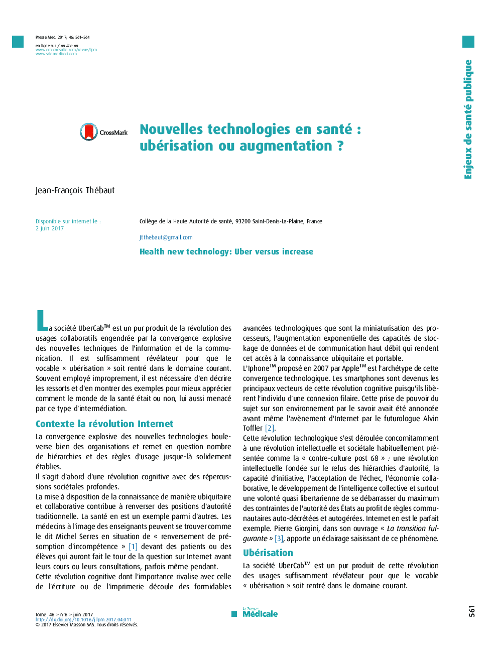 Nouvelles technologies en santéÂ : ubérisation ou augmentationÂ ?