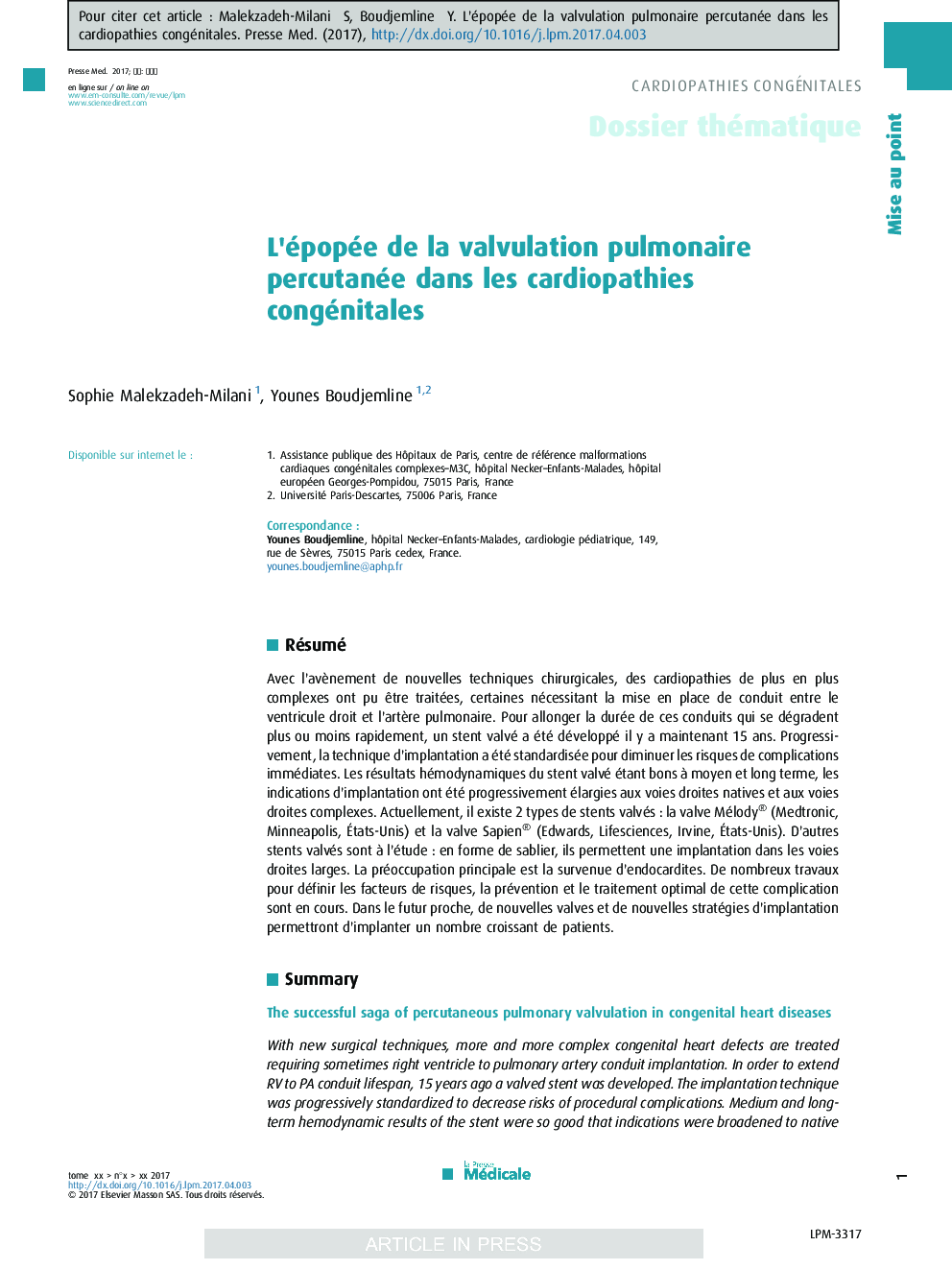 L'épopée de la valvulation pulmonaire percutanée dans les cardiopathies congénitales