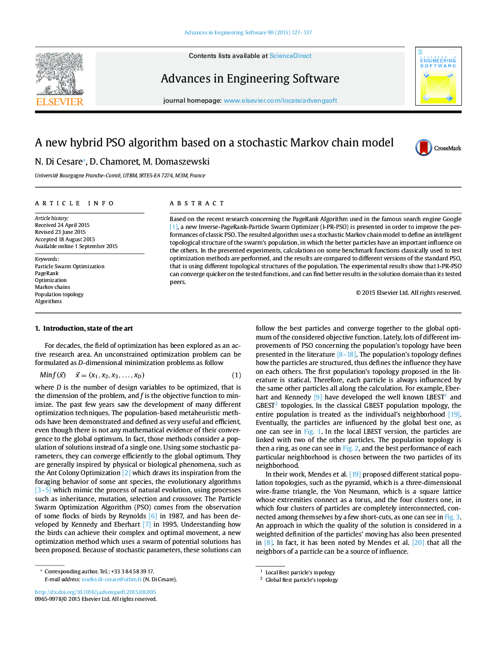 A new hybrid PSO algorithm based on a stochastic Markov chain model