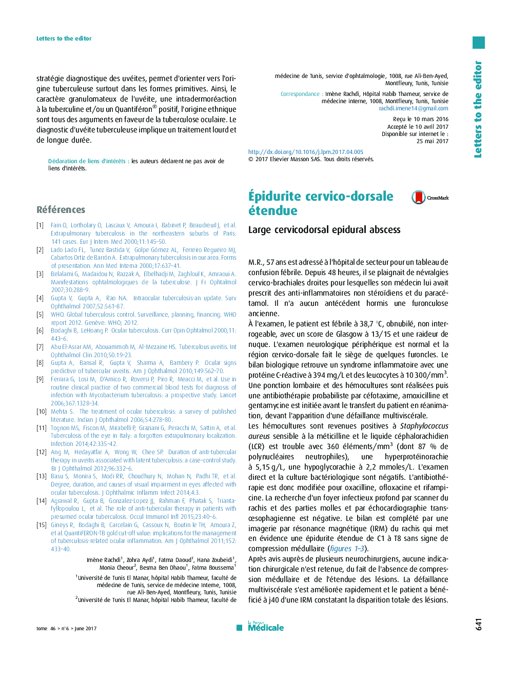 Ãpidurite cervico-dorsale étendue